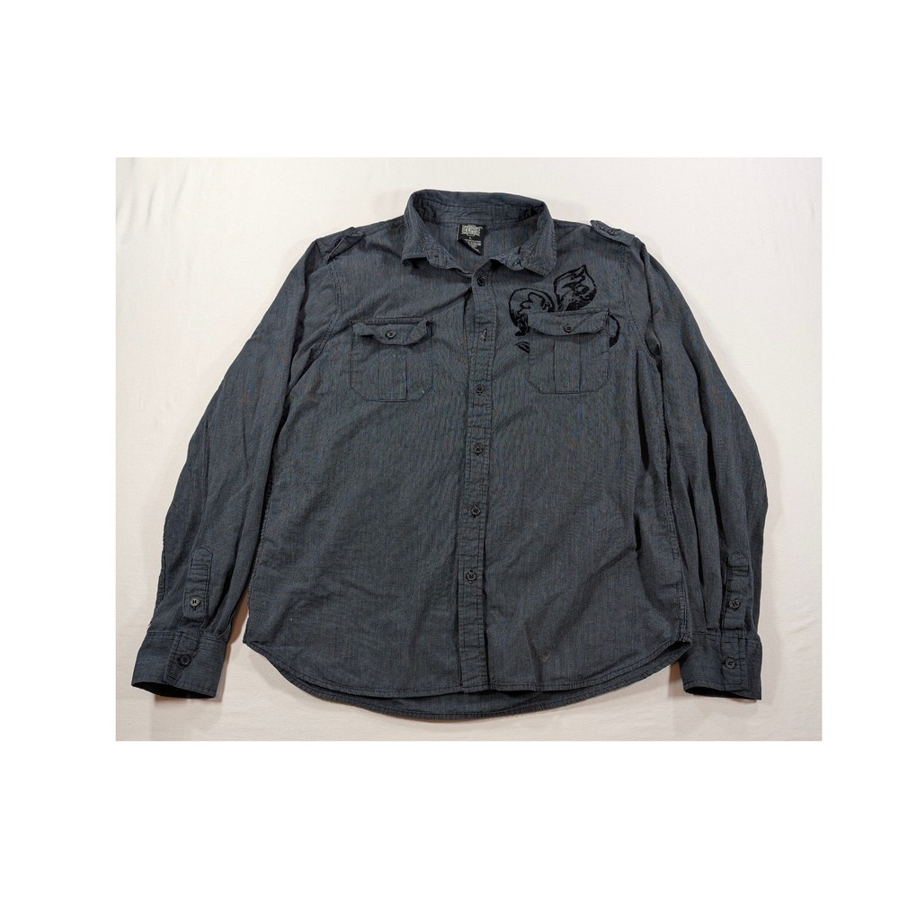 MMA Elite Mens Large Grey Pinstripe Graphic Long Sleeve Button Down Shirt